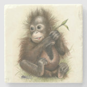 Orangutan Baby With Leaves Steinuntersetzer (Vorderseite)