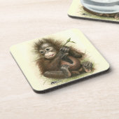 Orangutan Baby With Leaves Untersetzer (Linke Seite)