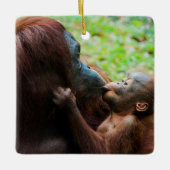 Orangutan Mutter mit Baby Keramikornament (Vorderseite)