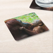 Orangutan Mutter mit Baby Rechteckiger Pappuntersetzer (angewinkelt)