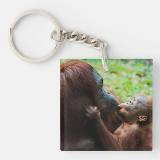 Orangutan Mutter mit Baby Schlüsselanhänger (Vorderseite)