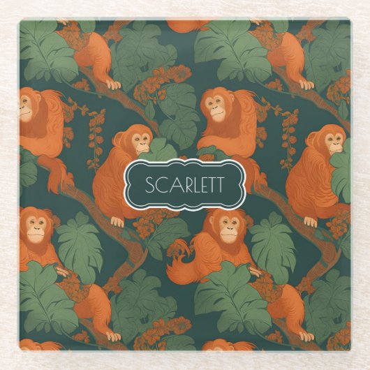 Orangutan Retro Personalisiertes Muster Glasuntersetzer (Vorderseite)