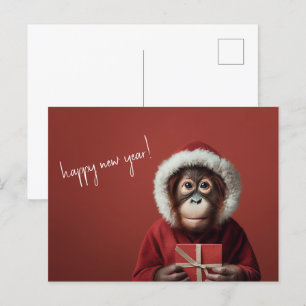 Orangutan Santa Happy Neues Jahr Postkarte