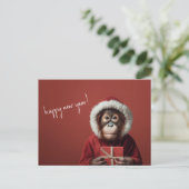Orangutan Santa Happy Neues Jahr Postkarte (Stehend Vorderseite)
