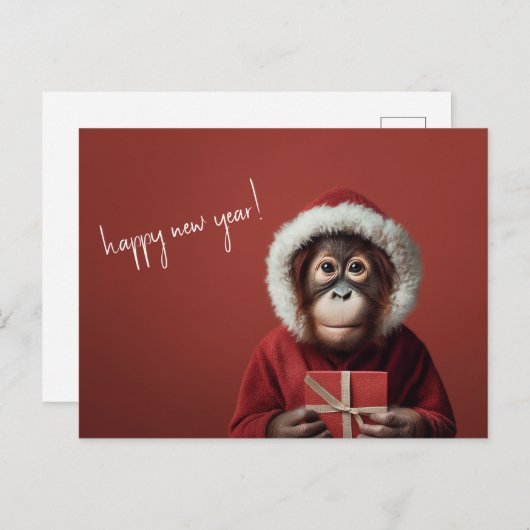 Orangutan Santa Happy Neues Jahr Postkarte (Vorne/Hinten)
