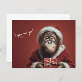 Orangutan Santa Happy Neues Jahr Postkarte