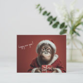 Orangutan Santa Happy Neues Jahr Postkarte (Stehend Vorderseite)