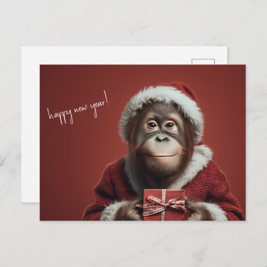 Orangutan Santa Happy Neues Jahr Postkarte (Vorne/Hinten)
