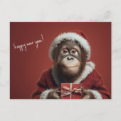 Orangutan Santa Happy Neues Jahr Postkarte (Vorderseite)