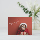 Orangutan Santa Happy Neues Jahr Postkarte (Stehend Vorderseite)