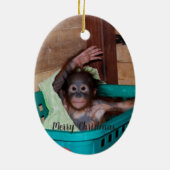 Orangutan Weihnachten mit dem Weihnachtsmann Keramik Ornament (Hinten)