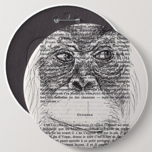 Orangutan Zeichnend für das Jahr 2016 Button (Vorne & Hinten)