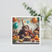Orangutang feiert Geburtstag, Party Affen Einladung (Stehend Vorderseite)