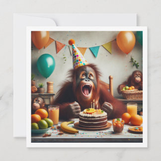 Orangutang feiert Geburtstag, Party Affen Einladung