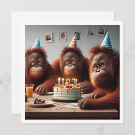 Orangutangs feiern, Affenbild Geburtstag Einladung (Vorne/Hinten)