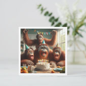 Orangutangs feiern, Affenbild Geburtstag Einladung (Stehend Vorderseite)