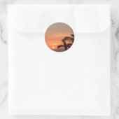Oranhawaiischer Sonnenuntergang, Vögel und Palmen Runder Aufkleber (Tasche)