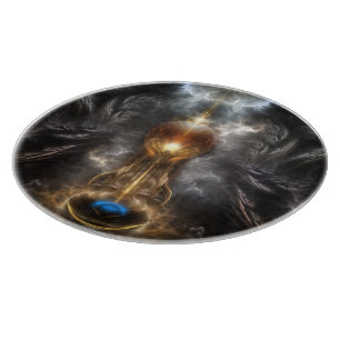 Orb of Light Fraktal Art Round Glass Cutting Board Schneidebrett