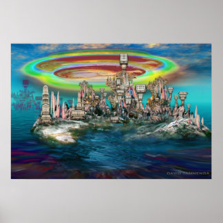 Orb over UrbanBuildingTrees Island Poster