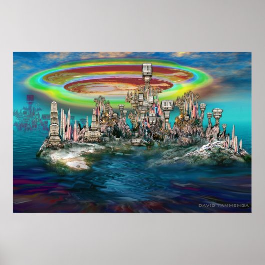 Orb over UrbanBuildingTrees Island Poster (Vorne)