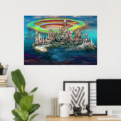 Orb over UrbanBuildingTrees Island Poster (Heimbüro)