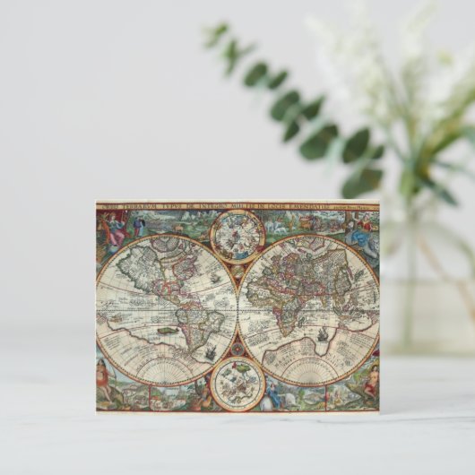 Orbis Terrarum 1594 - Berühmte Weltkarte Postkarte (Stehend Vorderseite)