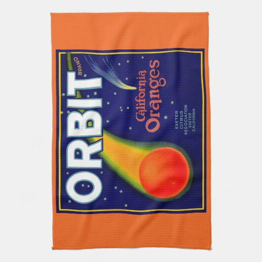 Orbit Orange Fruchtkartentafel der 20er Jahre gedr Geschirrtuch (Vertikal)