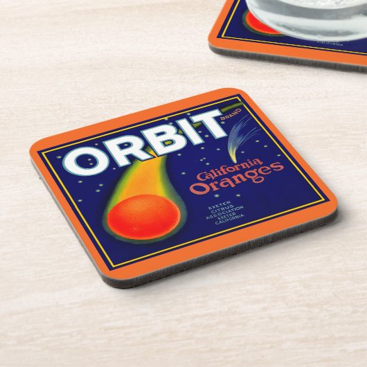 Orbit Orange Fruchtkartentafel der 20er Jahre gedr Getränkeuntersetzer (Linke Seite)