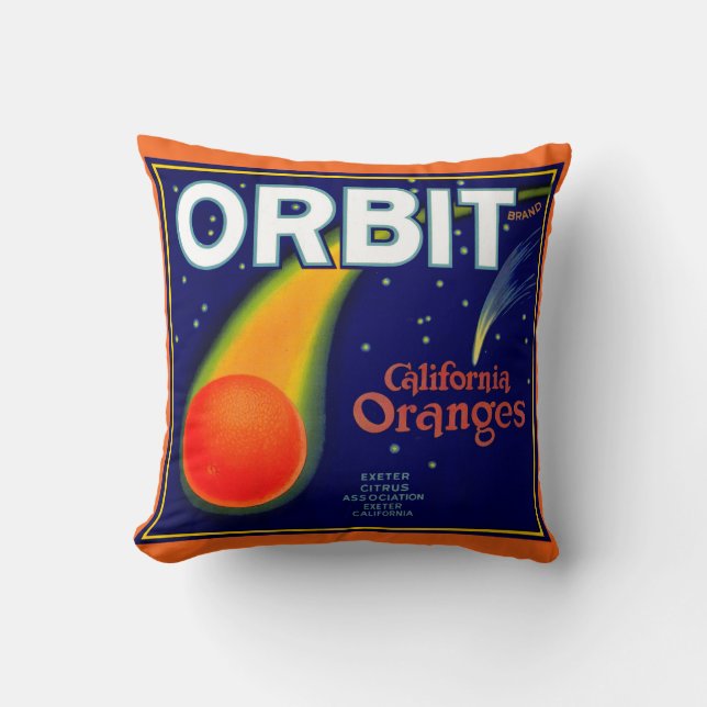 Orbit Orange Fruchtkartentafel der 20er Jahre gedr Kissen (Vorderseite)