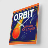 Orbit Orange Fruchtkartentafel der 20er Jahre gedr Quadratische Wanduhr (Winkel)