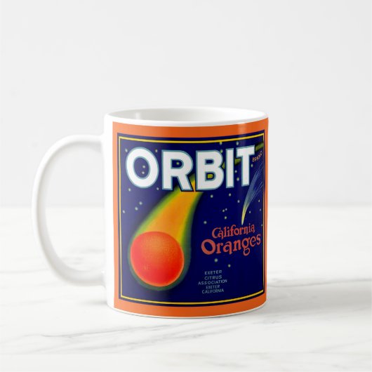 Orbit Orange Obstkartentext der 1920er Jahre Kaffeetasse (Links)