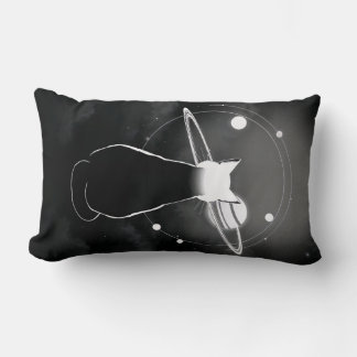 Orbiting Cosmic Cat Pillow — Minimalist Design Lendenkissen