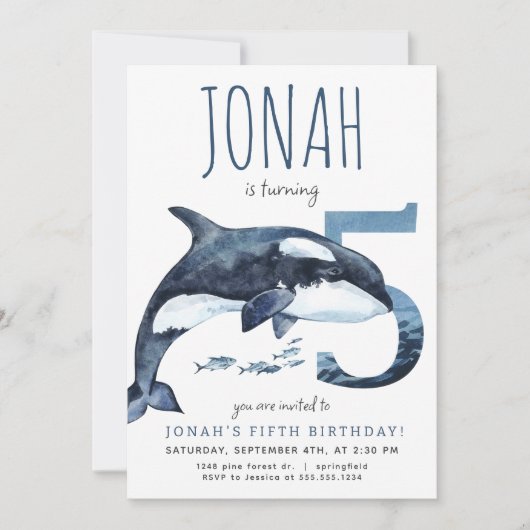 Orca 5. Geburtstag Einladung (Vorderseite)