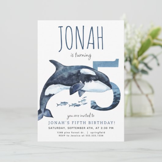 Orca 5. Geburtstag Einladung (Stehend Vorderseite)