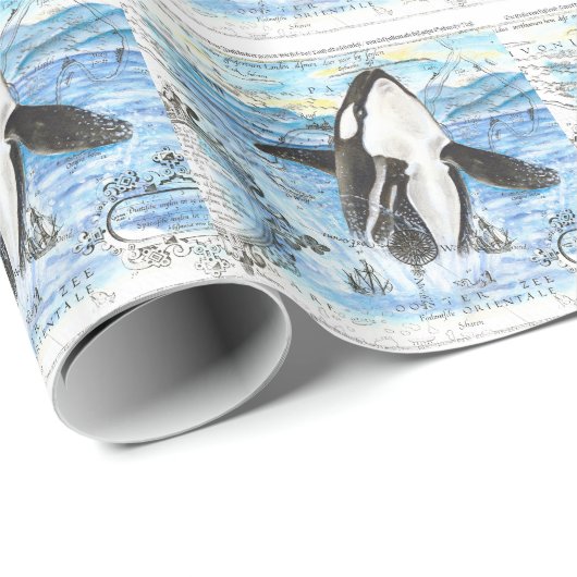 Orca - Antike Karte Geschenkpapier (Rolleneckpunkt)