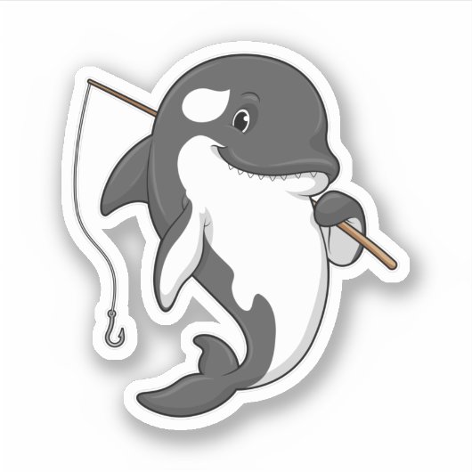 Orca as Fisher mit Angelrute Aufkleber (Vorderseite)
