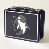 Orca as Fisher mit Angelrute Metall Brotdose (Rückseite)