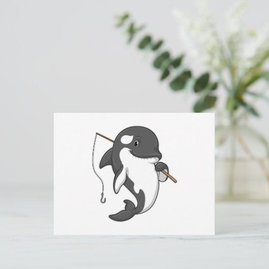 Orca as Fisher mit Angelrute Postkarte (Stehend Vorderseite)