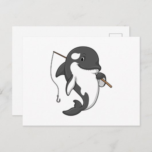 Orca as Fisher mit Angelrute Postkarte (Vorne/Hinten)