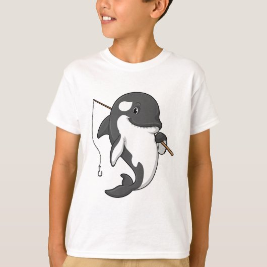 Orca as Fisher mit Angelrute T-Shirt (Vorderseite)