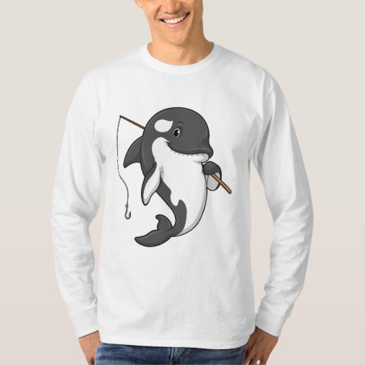 Orca as Fisher mit Angelrute T-Shirt (Vorderseite)