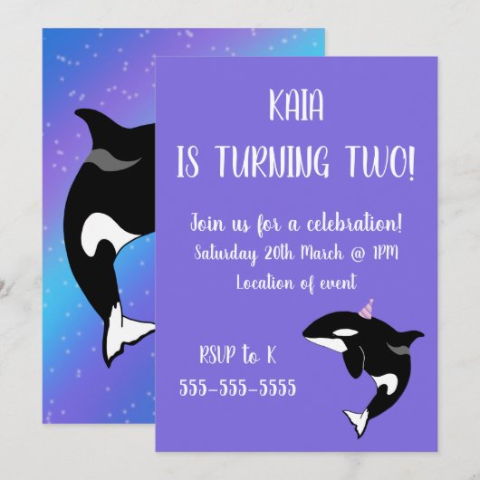 Orca Birthday Einladung (Vorne/Hinten)