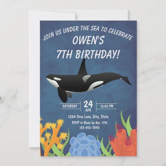 Orca Birthday Einladung (Vorderseite)