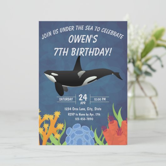 Orca Birthday Einladung (Stehend Vorderseite)