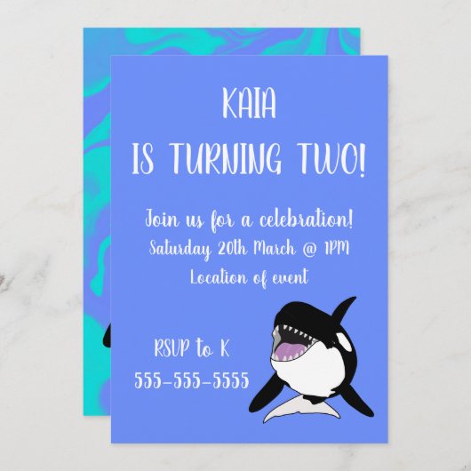 Orca Birthday Einladung (Vorne/Hinten)