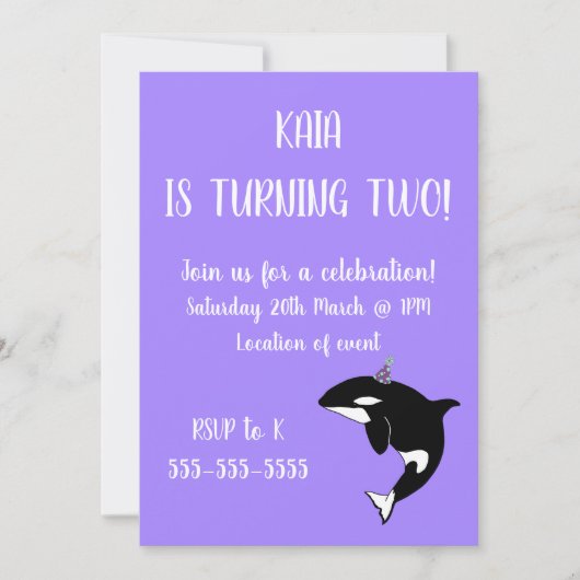 Orca Birthday Einladung (Vorderseite)