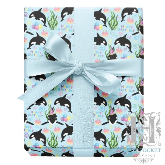 Orca Birthday Gift Wrapping Paper in Blue Geschenkpapier