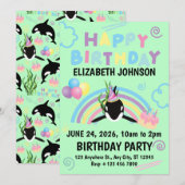 Orca Birthday Invitation in Green Einladung (Vorne/Hinten)