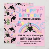 Orca Birthday Invitation in Pink Einladung (Vorne/Hinten)