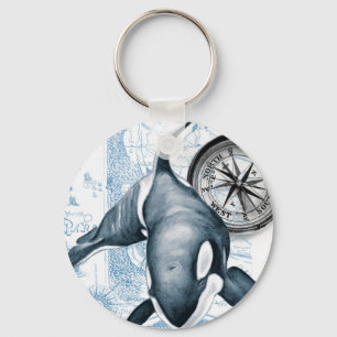 Orca-blauer Kompass-Vintage Karte Schlüsselanhänger